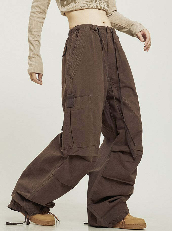 Y2K Grunge Pleated Baggy Cargo Pants - Retro 90s Summer Outfit, Y2K Fashion Essentials