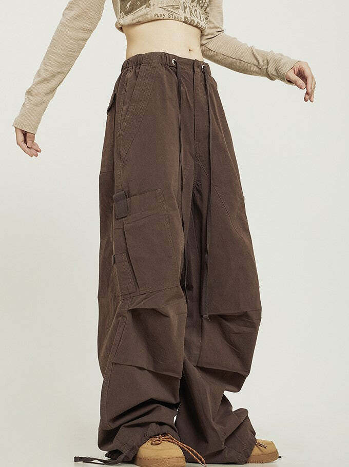 Y2K Grunge Pleated Baggy Cargo Pants - Retro 90s Summer Outfit, Y2K Fashion Essentials