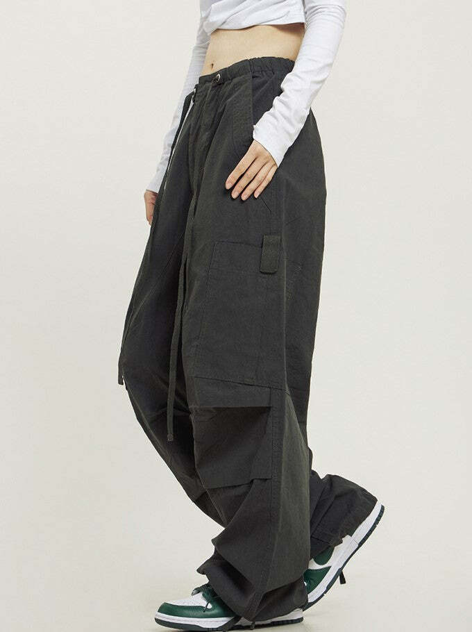 Y2K Grunge Pleated Baggy Cargo Pants - Retro 90s Summer Outfit, Y2K Fashion Essentials