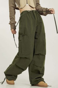Y2K Grunge Pleated Baggy Cargo Pants - Retro 90s Summer Outfit, Y2K Fashion Essentials