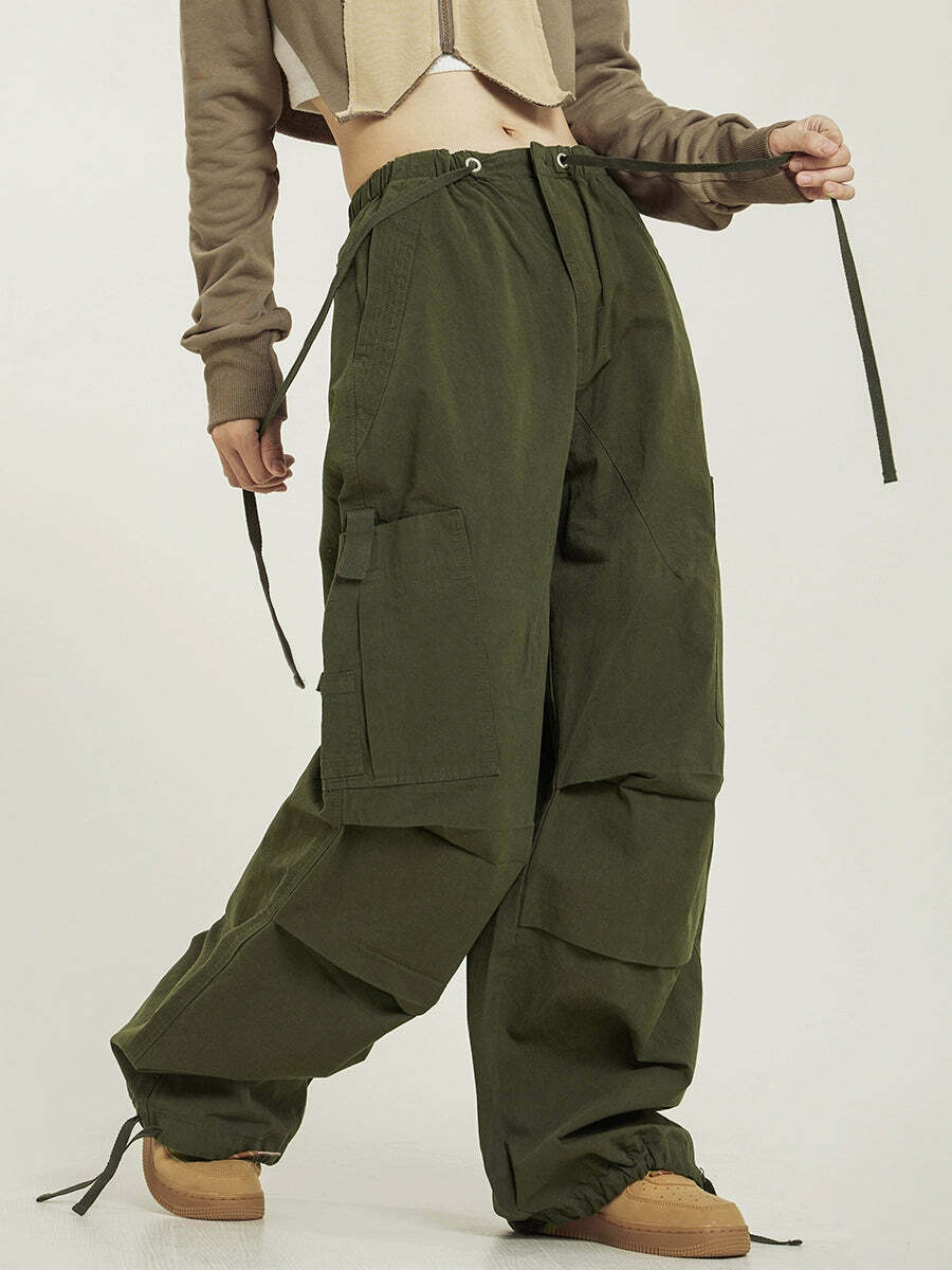 Y2K Grunge Pleated Baggy Cargo Pants - Retro 90s Summer Outfit, Y2K Fashion Essentials