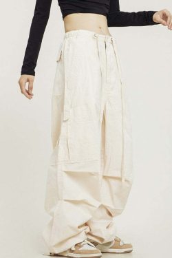 Y2K Grunge Pleated Baggy Cargo Pants - Retro 90s Summer Outfit, Y2K Fashion Essentials