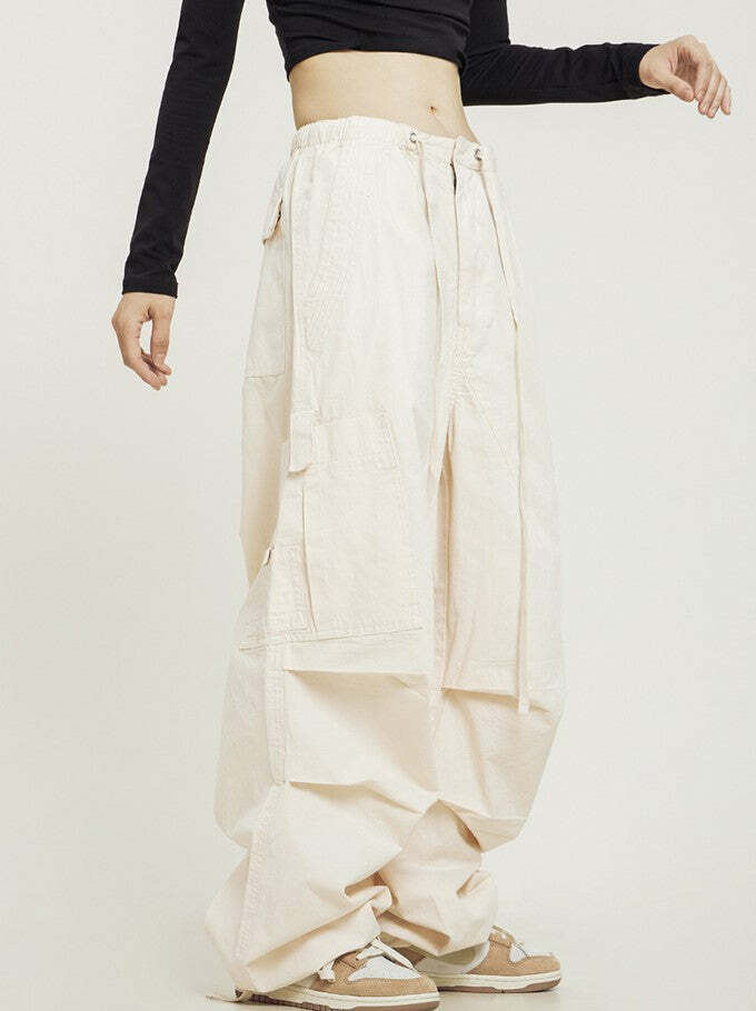 Y2K Grunge Pleated Baggy Cargo Pants - Retro 90s Summer Outfit, Y2K Fashion Essentials
