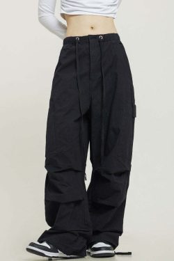 Y2K Grunge Pleated Baggy Cargo Pants - Retro 90s Summer Outfit, Y2K Fashion Essentials