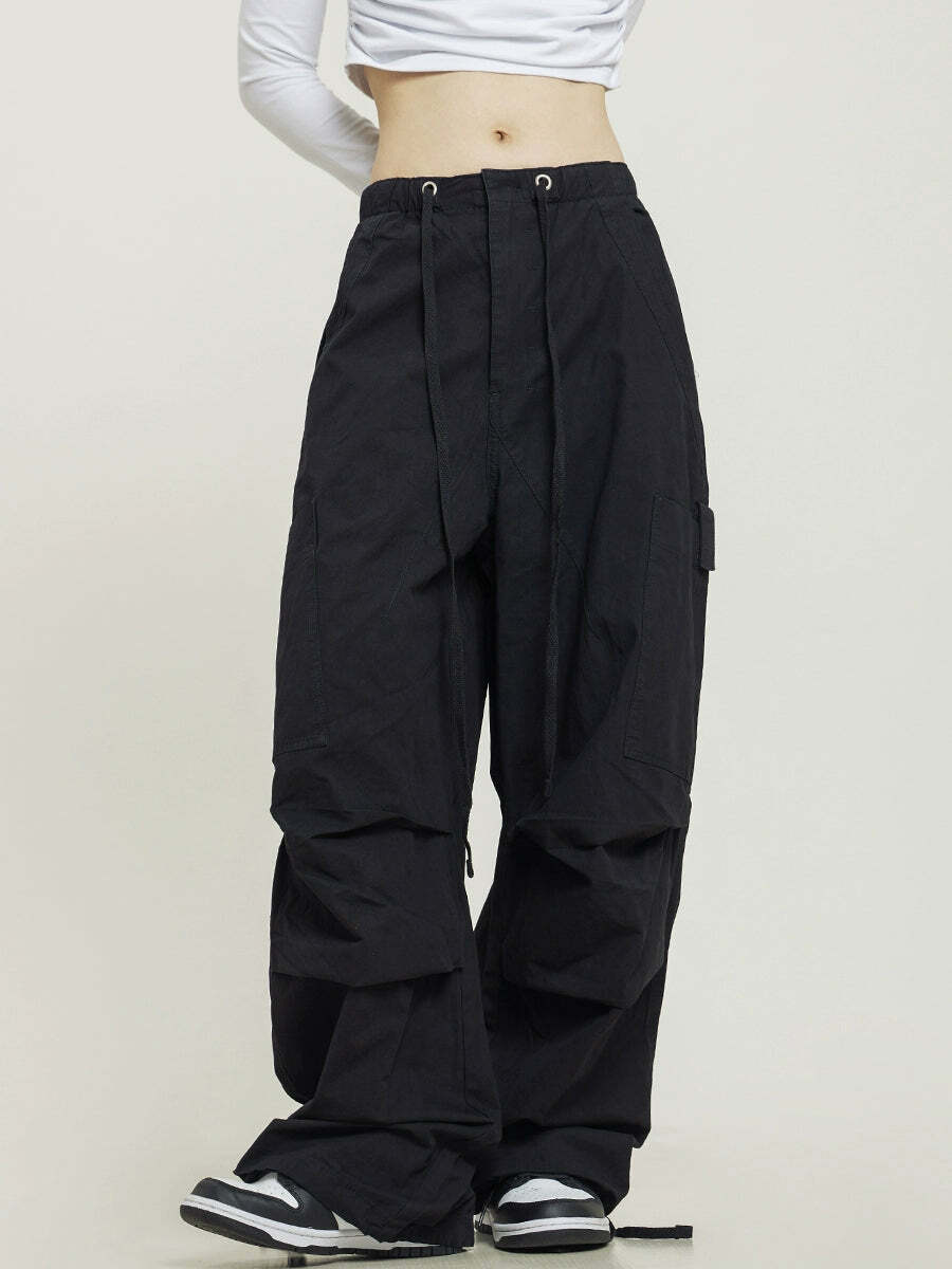 Y2K Grunge Pleated Baggy Cargo Pants - Retro 90s Summer Outfit, Y2K Fashion Essentials
