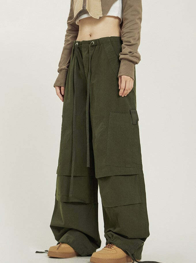 Y2K Grunge Pleated Baggy Cargo Pants - Retro 90s Summer Outfit, Y2K Fashion Essentials