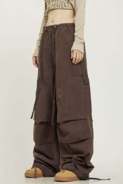Y2K Grunge Pleated Baggy Cargo Pants - Retro 90s Summer Outfit, Y2K Fashion Essentials