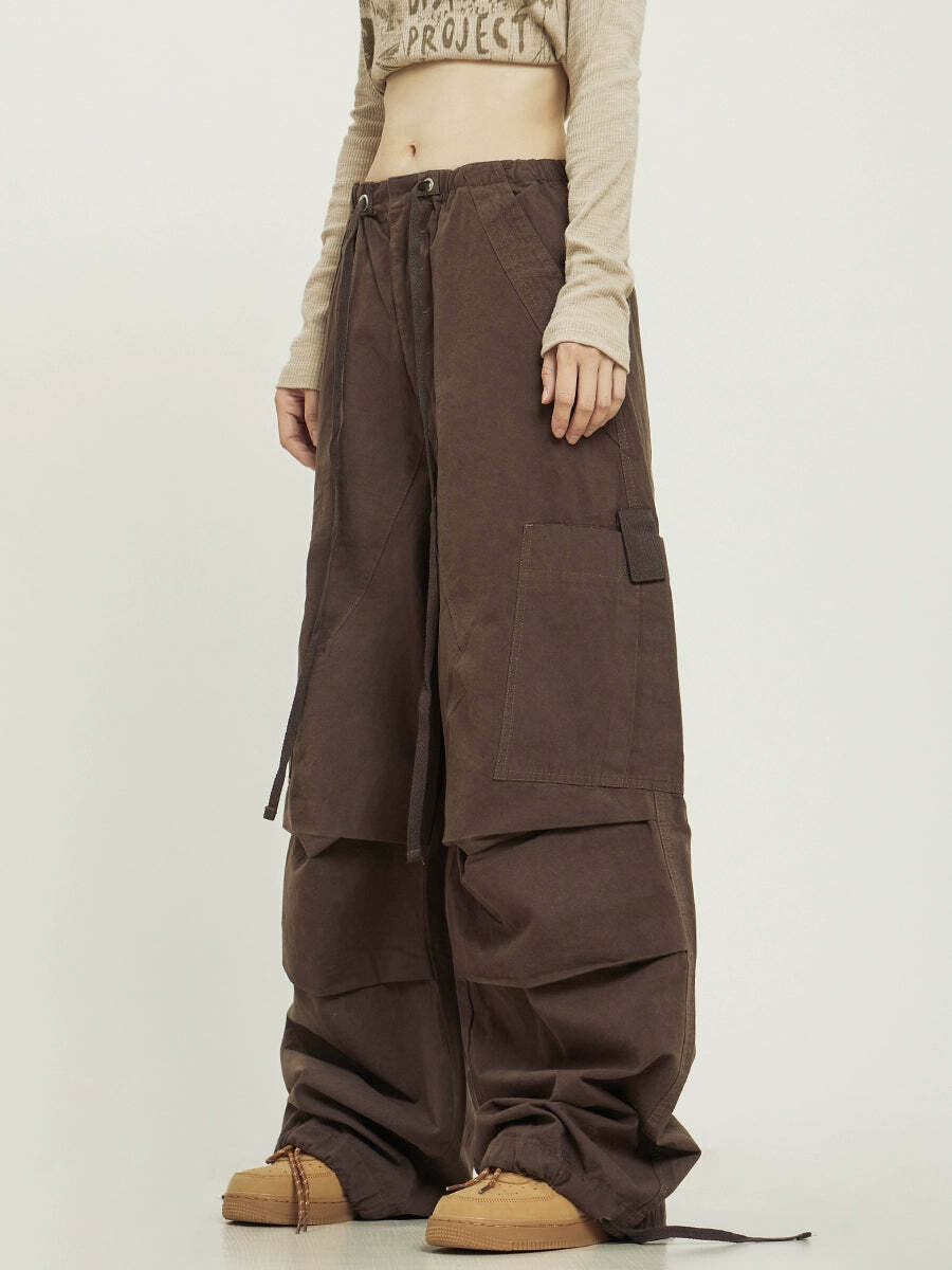 Y2K Grunge Pleated Baggy Cargo Pants - Retro 90s Summer Outfit, Y2K Fashion Essentials