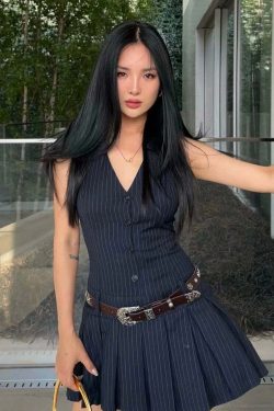 Y2K Grunge Pleated Mini Dress - 90s Fashion, Retro Summer Outfit, Gothic Y2K Style