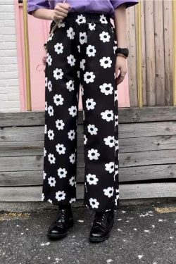 Y2K Grunge Polka Flower Pants - Retro 90s Summer Outfit, Y2K Fashion, Pastel Goth Style
