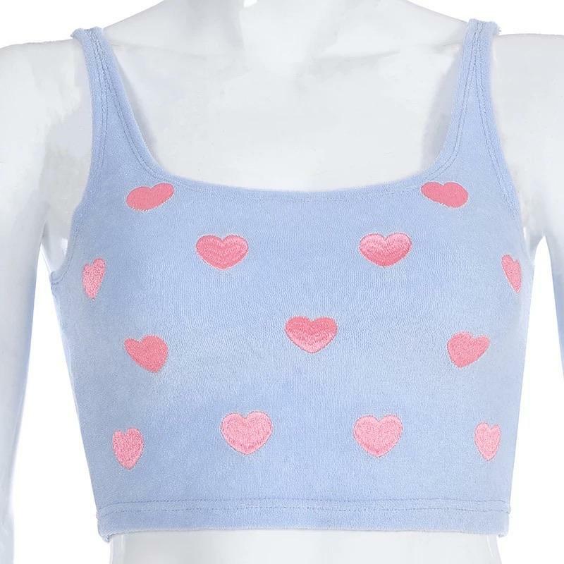 Y2K Grunge Polka Hearts Crop Top - Retro 90s Summer Outfit, Baby Tee, Y2K Party Fashion