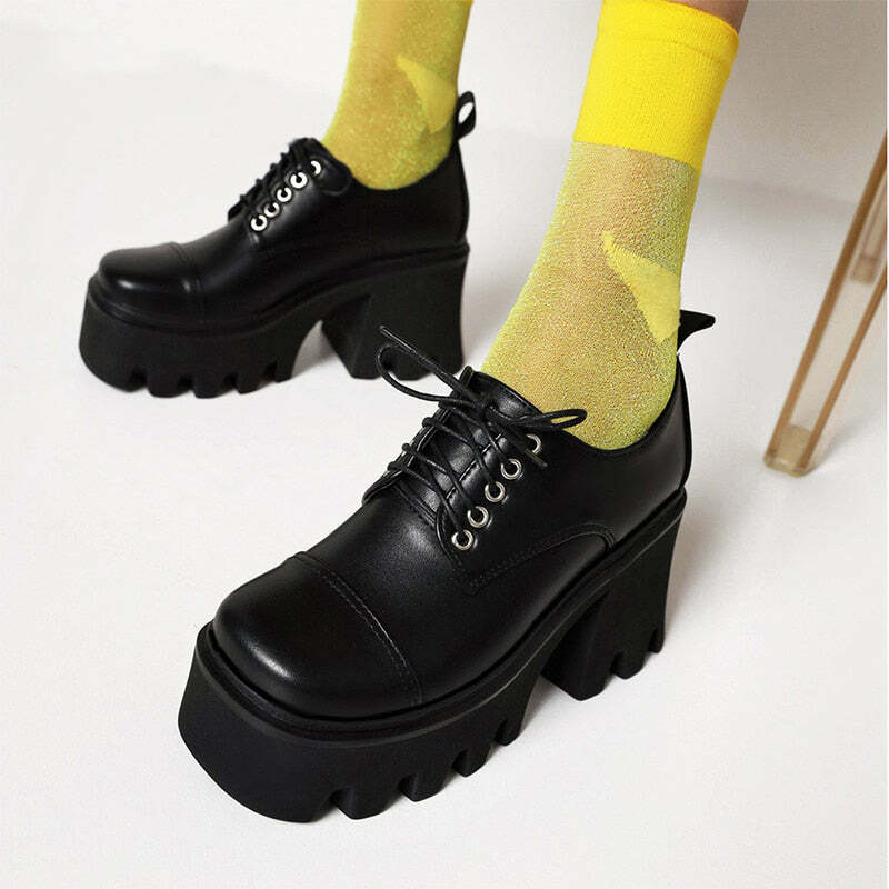 Y2K Grunge Preppy Goth Platform Shoes Black - Retro 90s Fashion, Y2K Summer & Party Outfits