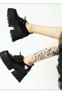 Y2K Grunge Preppy Gothic Lolita Shoes - Retro 90s Fashion, Summer Y2K Outfits, Pastel Goth