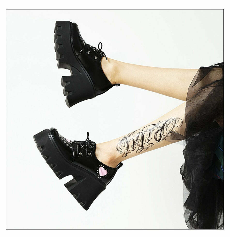 Y2K Grunge Preppy Gothic Lolita Shoes - Retro 90s Fashion, Summer Y2K Outfits, Pastel Goth