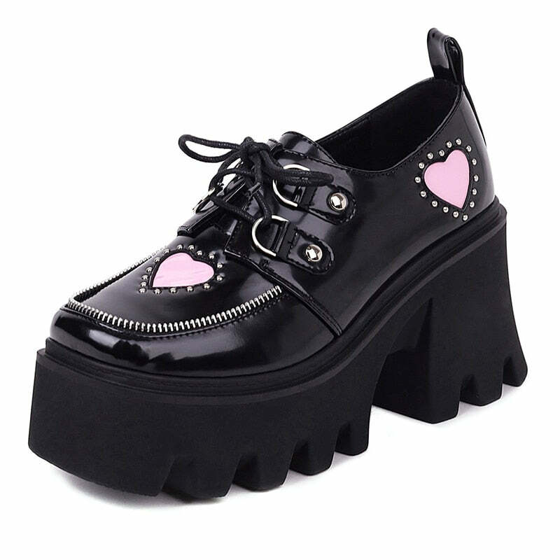 Y2K Grunge Preppy Gothic Lolita Shoes - Retro 90s Fashion, Summer Y2K Outfits, Pastel Goth