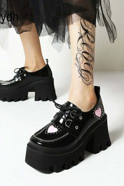 Y2K Grunge Preppy Gothic Lolita Shoes - Retro 90s Fashion, Summer Y2K Outfits, Pastel Goth