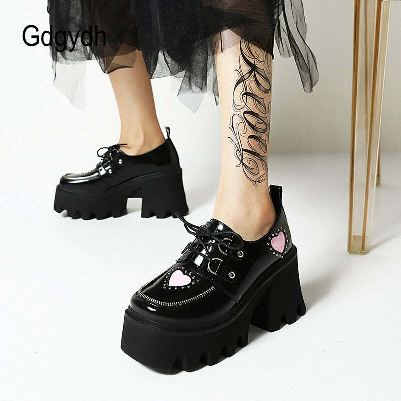 Y2K Grunge Preppy Gothic Lolita Shoes - Retro 90s Fashion, Summer Y2K Outfits, Pastel Goth