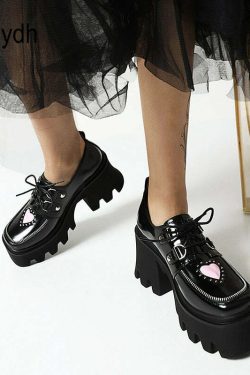 Y2K Grunge Preppy Gothic Lolita Shoes - Retro 90s Fashion, Summer Y2K Outfits, Pastel Goth