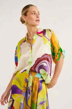 Y2K Grunge Printed Satin Casual Suit - Retro 90s Summer Outfit, Commuter Fashion