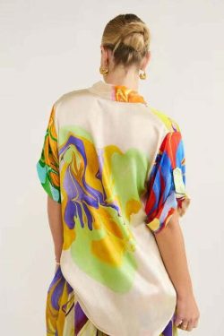 Y2K Grunge Printed Satin Casual Suit - Retro 90s Summer Outfit, Commuter Fashion