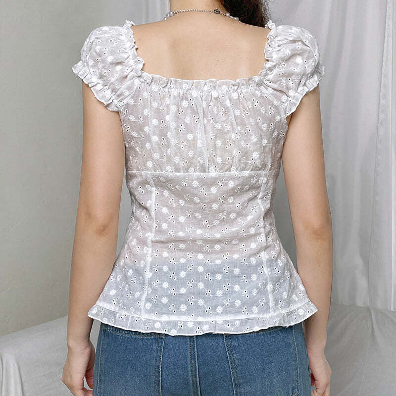 Y2K Grunge Puff Sleeve Top - Retro 90s Summer Outfit, Pastel Goth, Y2K Party Fashion