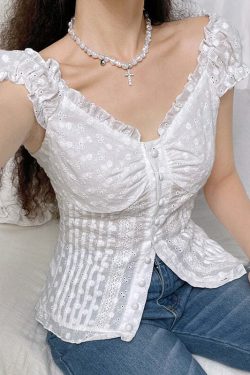 Y2K Grunge Puff Sleeve Top - Retro 90s Summer Outfit, Pastel Goth, Y2K Party Fashion