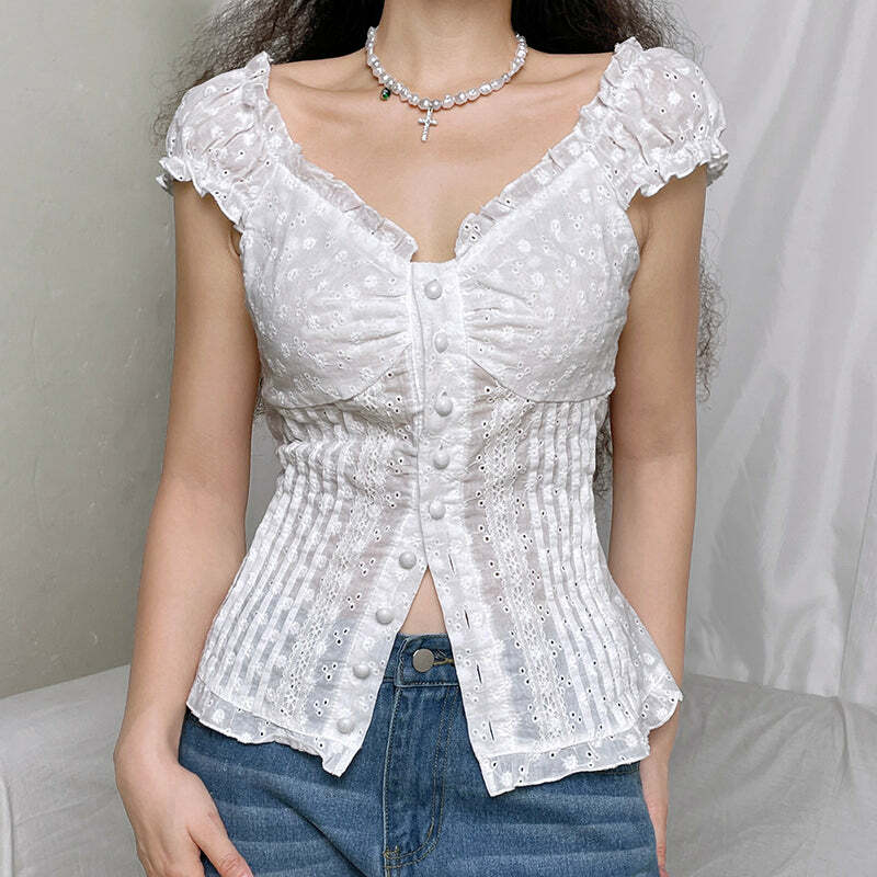Y2K Grunge Puff Sleeve Top - Retro 90s Summer Outfit, Pastel Goth, Y2K Party Fashion