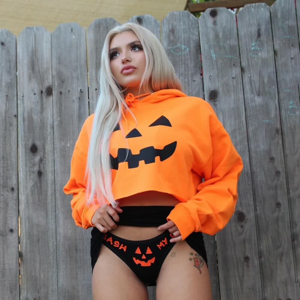 Y2K Grunge Pumpkin Goth Cropped Hoodie & Panty Loungewear Set - Retro 90s Summer Outfit
