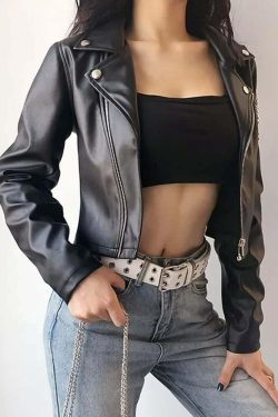 Y2K Grunge Punk Chain Leather Jacket - Retro 90s Fashion, Summer Outfits, and Clubwear