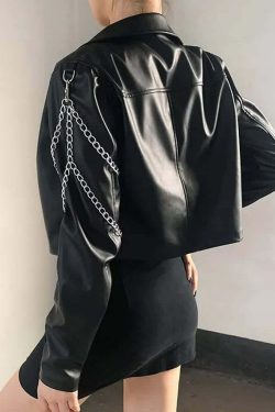 Y2K Grunge Punk Chain Leather Jacket - Retro 90s Fashion, Summer Outfits, and Clubwear