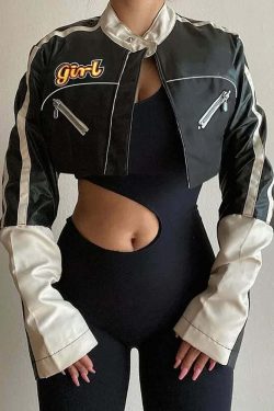 Y2K Grunge Punk Crop Leather Jacket - 90s Retro Summer Outfit, Y2K Party & Club Fashion