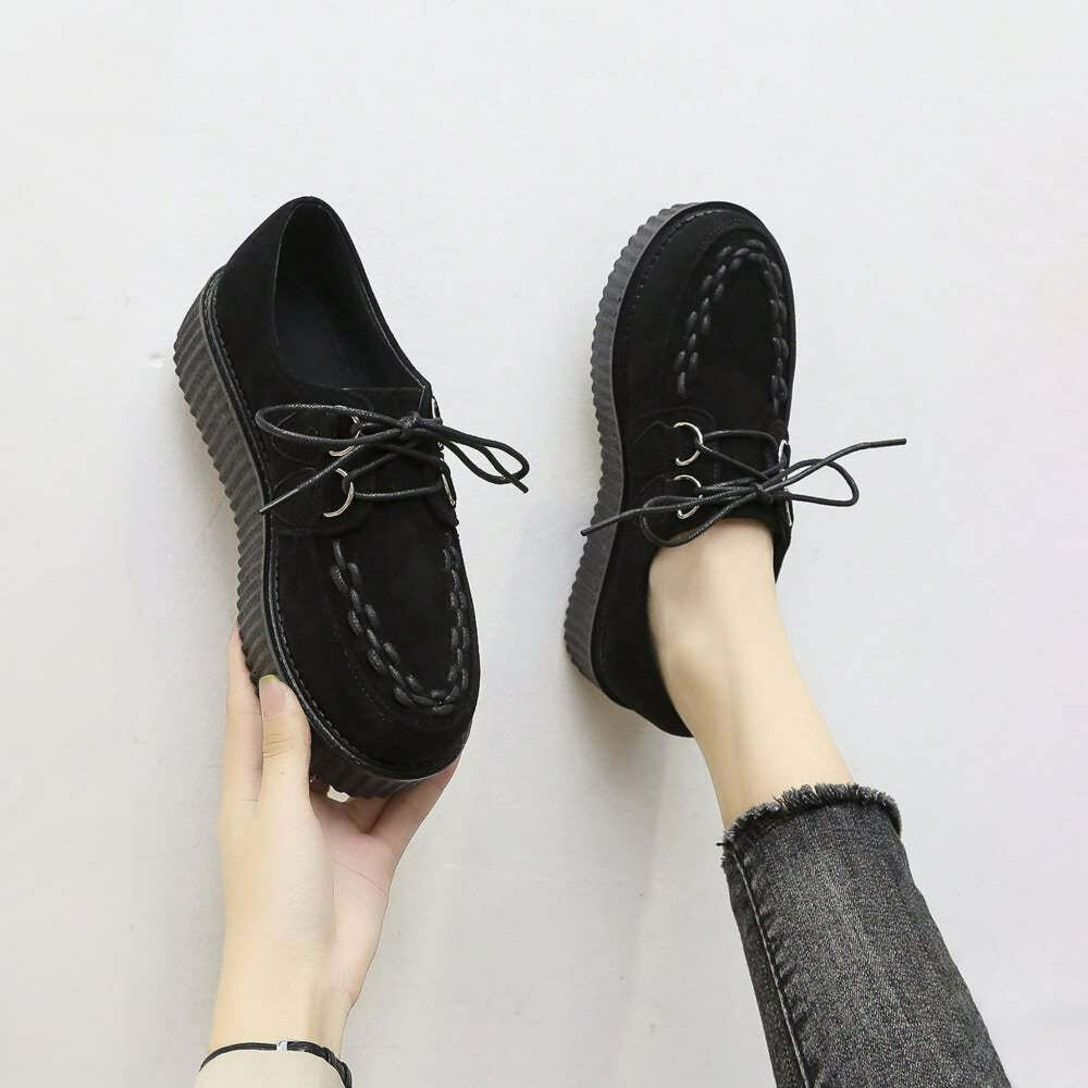 Y2K Grunge Punk Goth Black Suede Creepers - Retro 90s Fashion, Y2K Summer Outfits