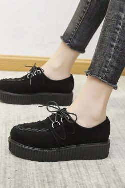 Y2K Grunge Punk Goth Black Suede Creepers - Retro 90s Fashion, Y2K Summer Outfits