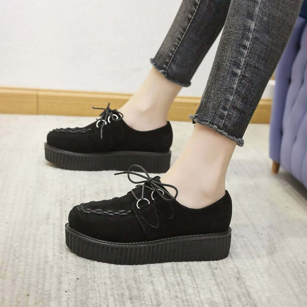 Y2K Grunge Punk Goth Black Suede Creepers - Retro 90s Fashion, Y2K Summer Outfits