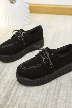 Y2K Grunge Punk Goth Black Suede Creepers - Retro 90s Fashion, Y2K Summer Outfits