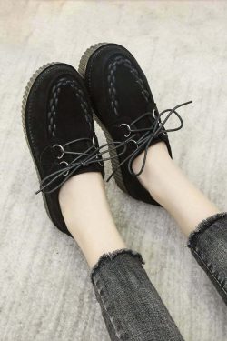 Y2K Grunge Punk Goth Black Suede Creepers - Retro 90s Fashion, Y2K Summer Outfits