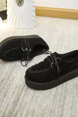 Y2K Grunge Punk Goth Black Suede Creepers - Retro 90s Fashion, Y2K Summer Outfits