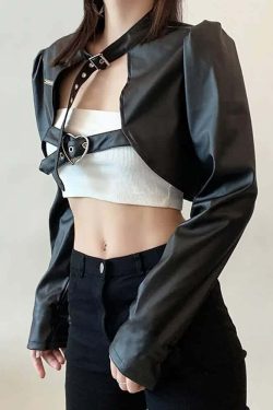 Y2K Grunge Punk Goth Crop Leather Jacket - Retro 90s Fashion, Summer Outfits, Club & Party Wear