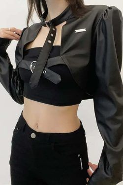 Y2K Grunge Punk Goth Crop Leather Jacket - Retro 90s Fashion, Summer Outfits, Club & Party Wear