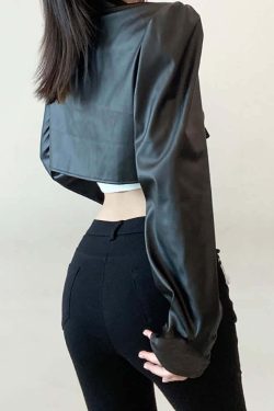 Y2K Grunge Punk Goth Crop Leather Jacket - Retro 90s Fashion, Summer Outfits, Club & Party Wear