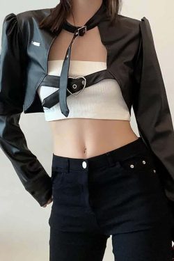 Y2K Grunge Punk Goth Crop Leather Jacket - Retro 90s Fashion, Summer Outfits, Club & Party Wear