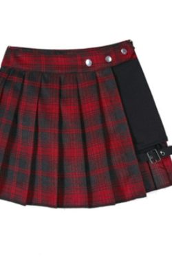 Y2K Grunge Punk Gothic Asymmetric Red Plaid Skirt - Retro 90s Fashion, Summer Y2K Outfit