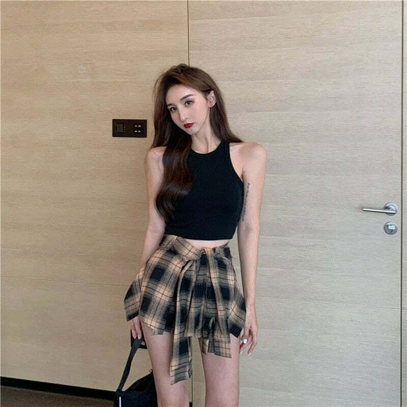 Y2K Grunge Punk Nirvana Plaid Skirt - 90s Retro Summer Outfit, Y2K Fashion, Gothic Style