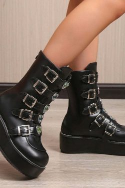 Y2K Grunge Punk Rock Heart Egirl Short Boots - Retro 90s Fashion, Gothic Y2K Style