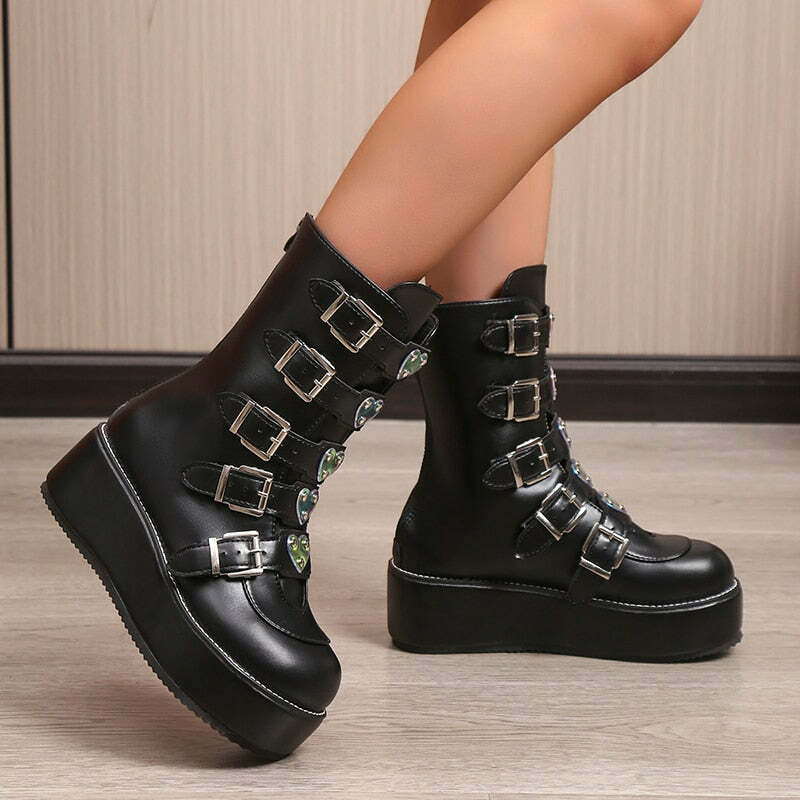 Y2K Grunge Punk Rock Heart Egirl Short Boots - Retro 90s Fashion, Gothic Y2K Style