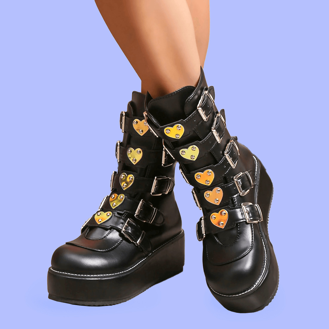 Y2K Grunge Punk Rock Heart Egirl Short Boots - Retro 90s Fashion, Gothic Y2K Style