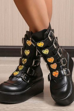 Y2K Grunge Punk Rock Heart Egirl Short Boots - Retro 90s Fashion, Gothic Y2K Style