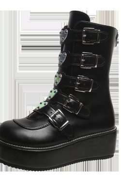 Y2K Grunge Punk Rock Heart Egirl Short Boots - Retro 90s Fashion, Gothic Y2K Style
