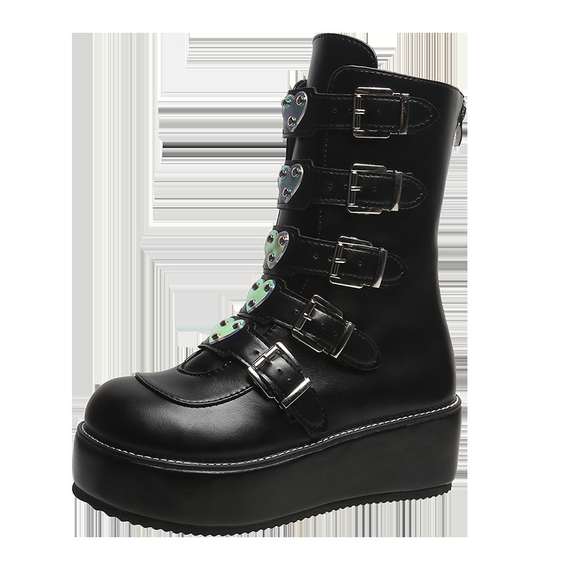 Y2K Grunge Punk Rock Heart Egirl Short Boots - Retro 90s Fashion, Gothic Y2K Style