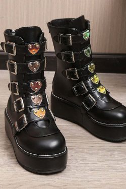 Y2K Grunge Punk Rock Heart Egirl Short Boots - Retro 90s Fashion, Gothic Y2K Style